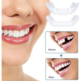(2 Pairs )of Instant Veneers Dentures Fake Teeth Braces Whitening Cosmetic Tooth Covering Snap On Smile Teeth Top And Bottom Clip In (Option: Default)
