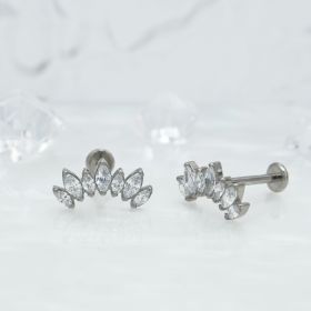 Grandeur Spark 16 Gauge Implant Grade Titanium Internally Threaded Labret With Marquise And Round CZ Fan Top (Option: Default)
