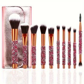 10 Pcs Women's High-end Limited Edition Pink Rhinestone Makeup Brush Set, Gift For Christmas, Mother's Day, Thanksgiving, Halloween (Option: Default)