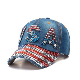 Unisex American Flag Baseball Cap, Denim Distressed Rhinestone Cap, Adult Style (navy Blue) (Option: Default)