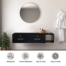 15cm E0 particleboard with hemp surface, two draws and three holes with lock, salon cabinet, black (Option: as picture)