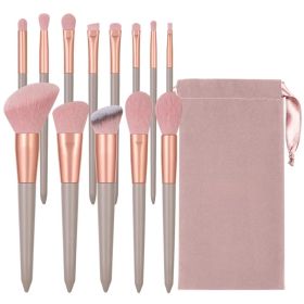 13-piece pink makeup brush set, complete for face and eye application, soft bristles for smooth powder pickup, comes with a velvet storage pouch (Option: Pink)