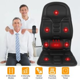 Back Massager Cushion Electric Massage Car Seat Cushion Chair Pad w/ Heating Function 8 Vibration Modes 3 Intensity Levels (Option: as picture)
